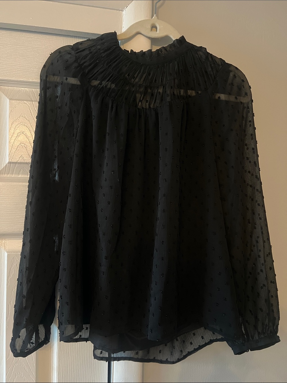 J. Crew Black Sheer Swiss Dot High-Neck Blouse